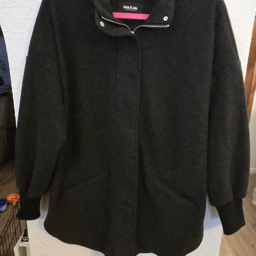 Ookie & Lala Women's Heathered Charcoal Warm Jacket Full Zipper Cozy Layering M - Picture 3 of 7